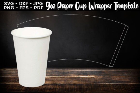 9oz Paper Cup Wrapper Template for Graphics & Print Templates