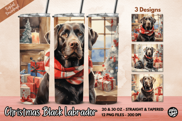 Christmas Black Labrador Tumbler Wrap: Graphics & Print Template