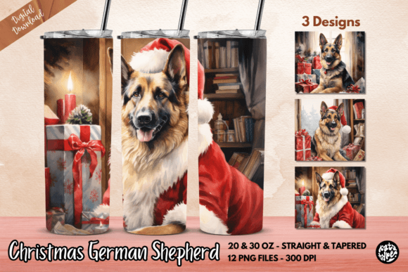 Christmas German Shepherd Tumbler Wrap Graphics & Print Templates