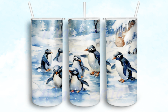 Christmas Penguins Tumbler PNG: Festive Graphics & Crafts