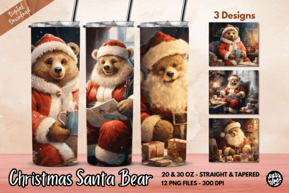 Christmas Santa Bear Tumbler Wrap: Graphics & Print Templates