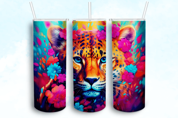 Colorful Neon Flower Leopard Tumbler Graphics for Crafts