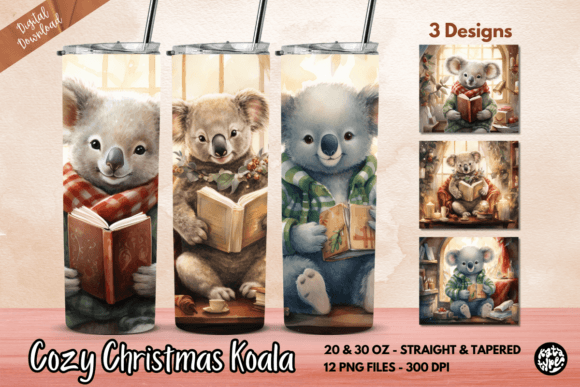 Cozy Christmas Koala Tumbler Wrap: Graphics & Print Templates