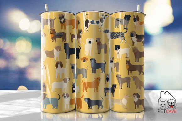 Dog Breeds Yellow Pattern Tumbler Wrap: Graphics & Crafts