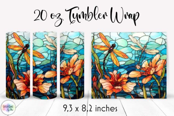 Dragonfly Stained Glass Tumbler Wrap PNG: Graphics & Wraps