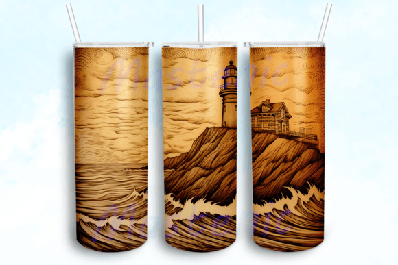 Engraved Wood Lighthouse 20 Oz Tumbler Crafts & Graphics