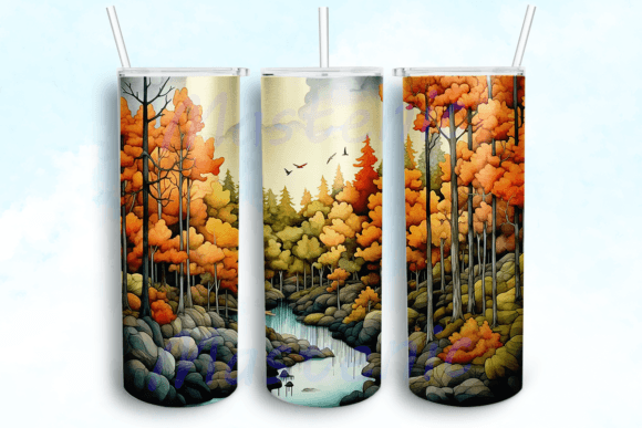 Fall Forest Tumbler Sublimation Design for Crafts & Graphics