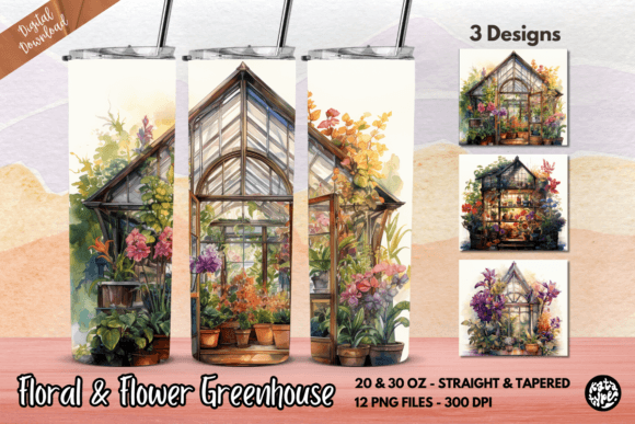 Floral Flower Greenhouse Tumbler Wrap Graphics & Print Templates