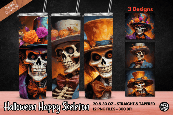 Halloween Happy Skeleton Tumbler Wrap Graphics & Print