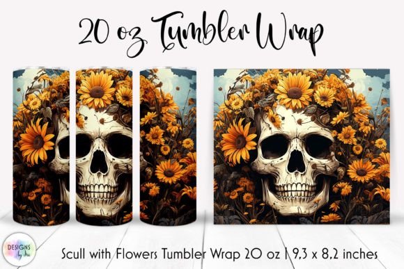 Halloween Skull with Flowers Tumbler PNG Graphics