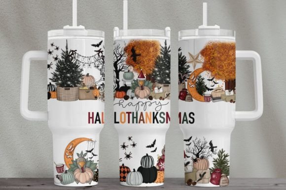 Happy Hallothanksmas 40 Oz Tumbler Wrap Graphics