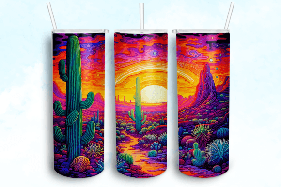 Neon Space Desert Tumbler PNG for Crafts & Graphics