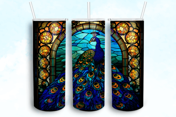 Peacock Stained Glass Tumbler Graphics for Craft Branding