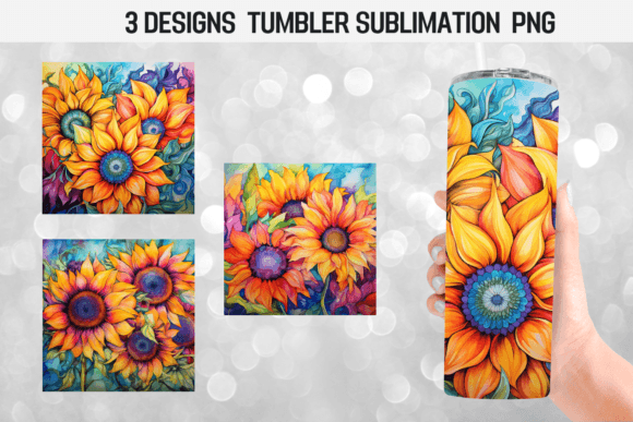 Pretty Alcohol Ink Sunflower Tumbler Wrap for Crafts Graphics