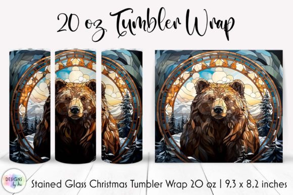 Stained Glass Christmas Bear PNG: Graphics & Tumbler Wraps