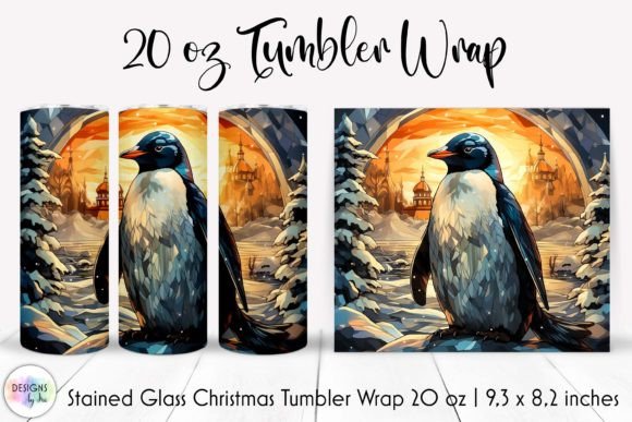 Stained Glass Christmas Penguin Tumbler Graphics & Wraps