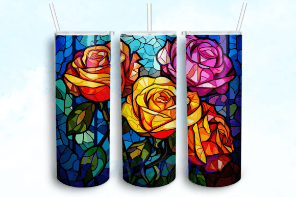 Stained Glass Roses Tumbler PNG: Graphics & Crafts Asset