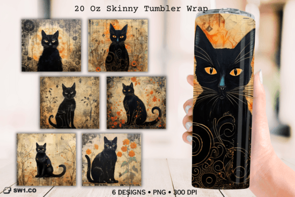 Vintage Halloween Black Cat Graphics for Crafts