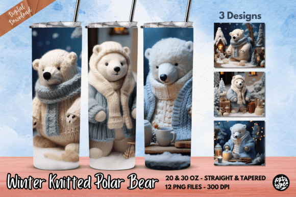 Winter Knitted Polar Bear Tumbler Wrap Graphics & Print Template